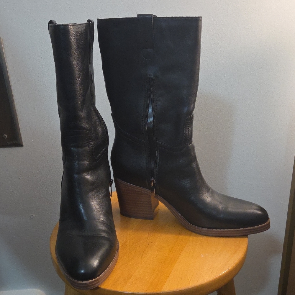 Nine West Black Leather Heeled Boots